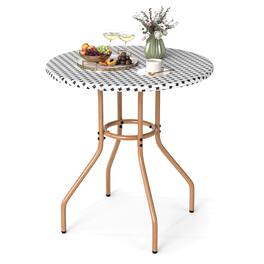 Costway - 27.5" Round Patio Table with Hand-Woven PE Rattan Tabletop and Metal Frame - Black,White,Natural