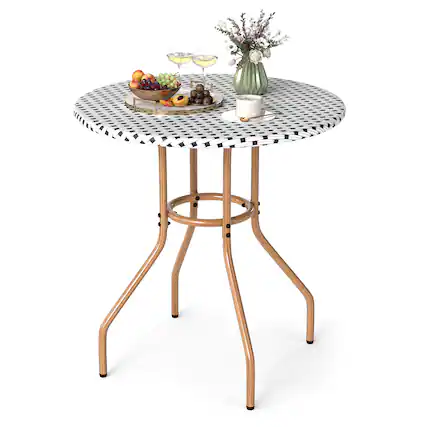 Front. Costway - Costway 27.5" Round Patio Table with Hand-Woven PE Rattan Tabletop and Metal Frame - Black,White,Natural.