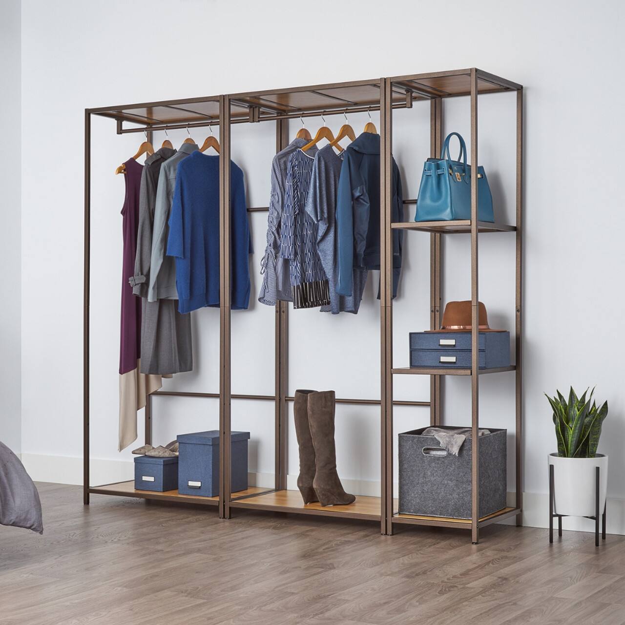 Left. TRINITY - 45x20x72 Modular Bamboo Closet Organizer 2-Piece Set Bronze Anthracite - Bronze Anthracite®.