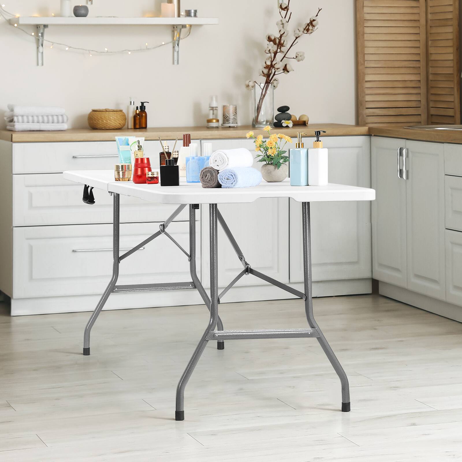 Oumilen - 6ft Bi-Fold Folding Table with Carry Handle - White