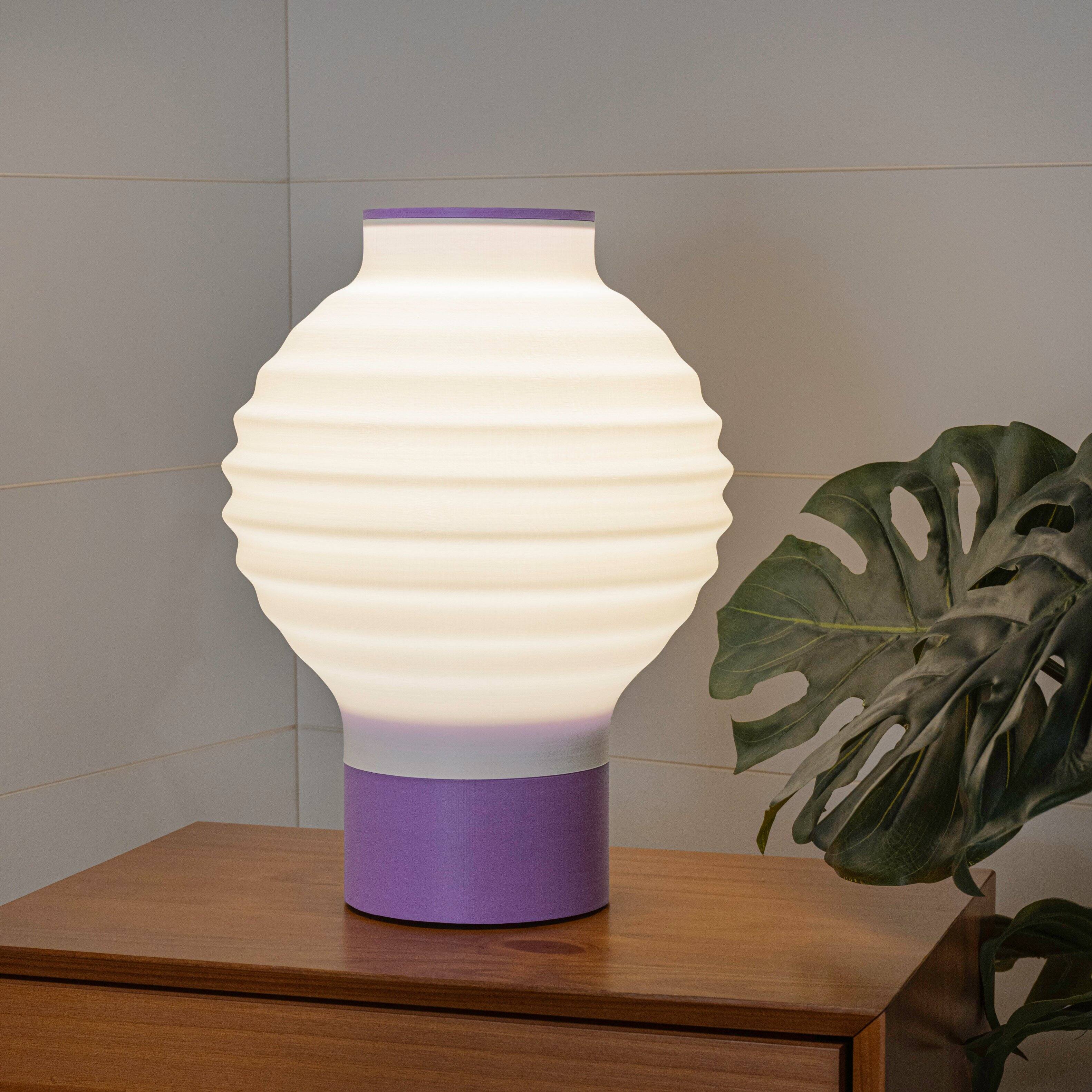Alt View 1. Jonathan Y - Asian Lantern 15" Vintage Traditional Plant-Based PLA 3D Printed Dimmable LED Table Lamp, White/Purple - White.