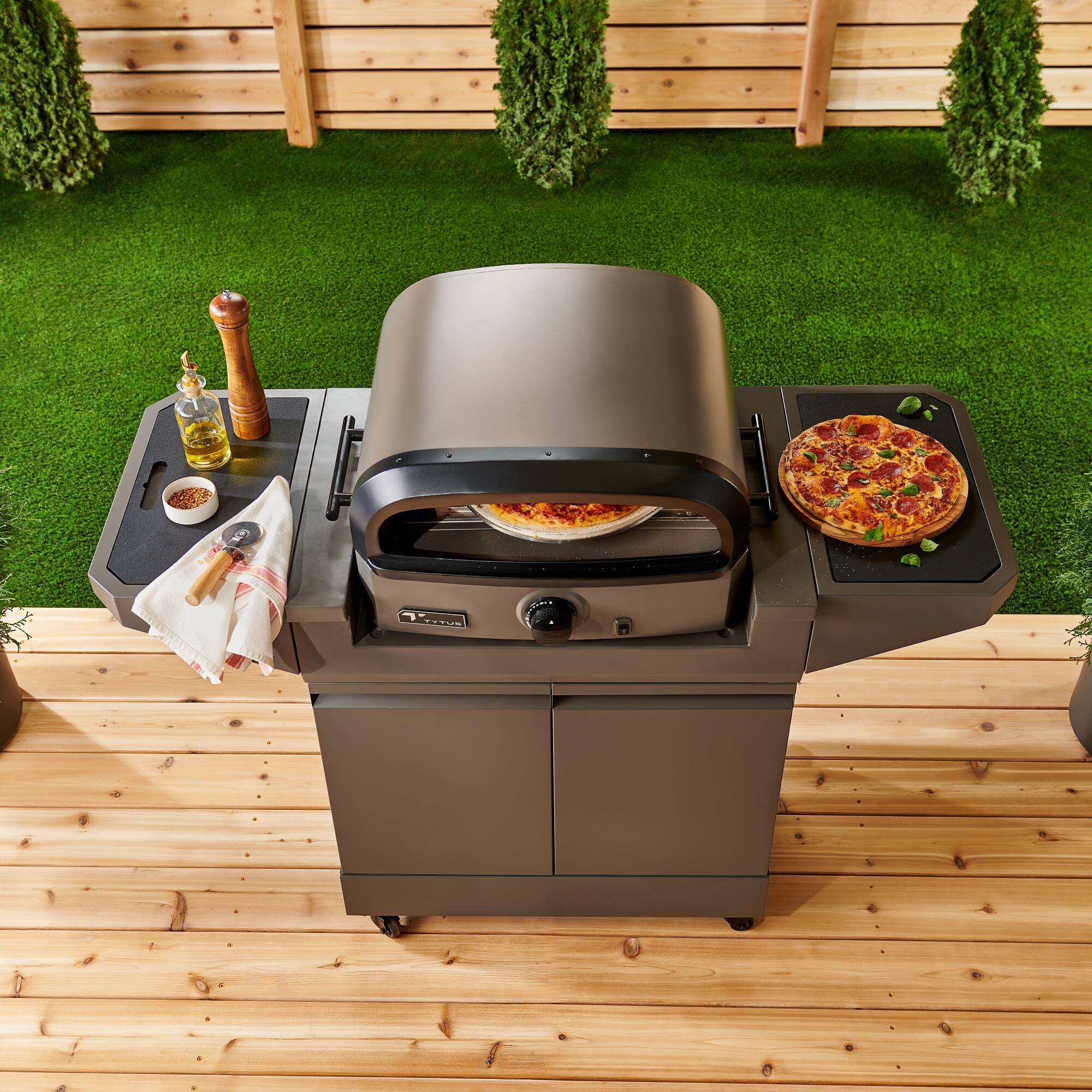 Alt View 3. TYTUS Grills - TYTUS Emberwood Gas Pizza Oven with Grill and Prep Cart - Gunmetal Gray.