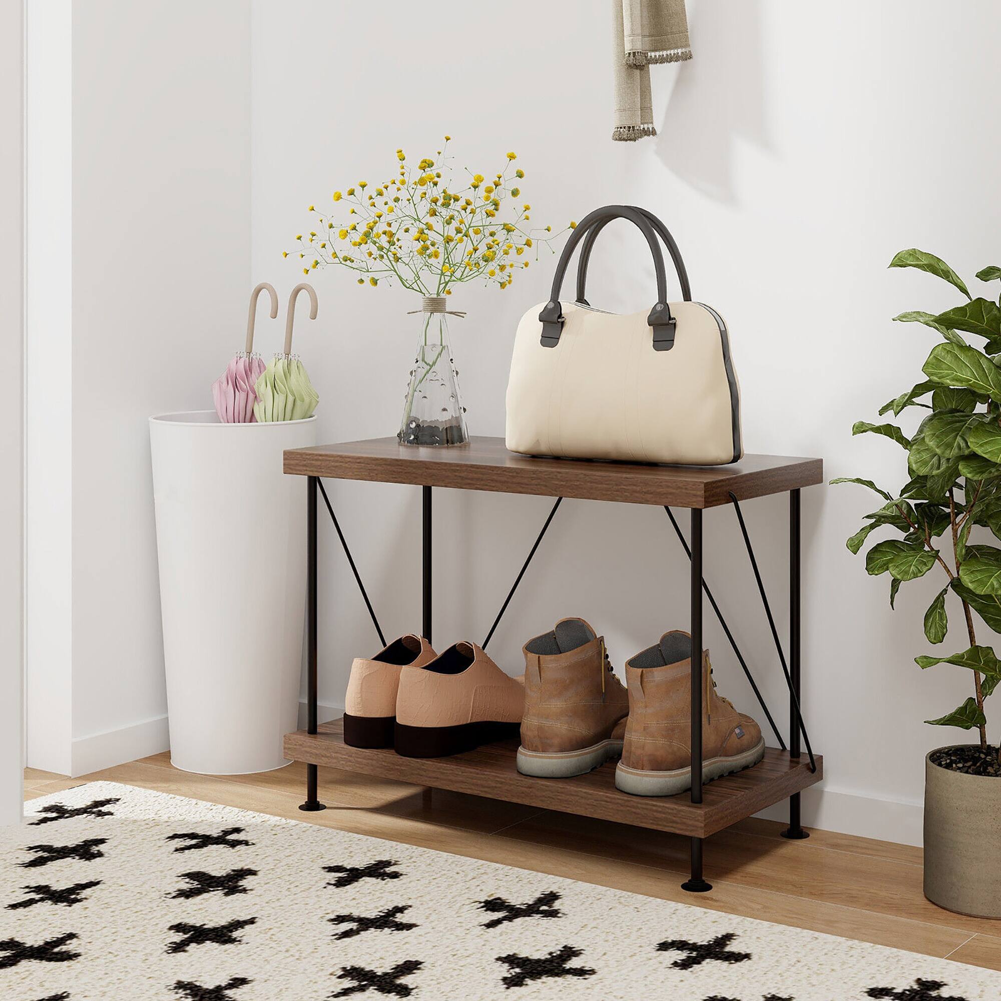 Alt View 3. Gymax - Gymax 2-Tier Multipurpose Display Rack Freestanding Bookshelf w/ Metal Frame Walnut - Walnut.