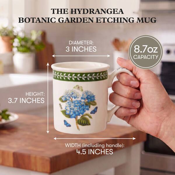 THE HYDRANGEA BOTANIC GARDEN ETCHING MUG

DIAMETER: 3 INCHES
8.7oz CAPACITY
HEIGHT: 3.7 INCHES
WIDTH (including handle): 4.5 INCHES