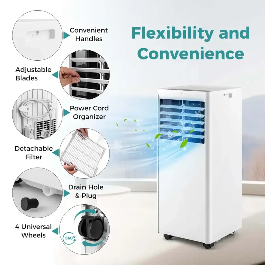 Convenient and Flexibility Convenience Adjustable Blades Power Cord Organizer Detachable Filter Drain Hole & Plug 4 Universal Wheels 360