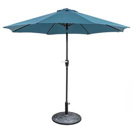 Vaczon - Auto-Tilt 9' Patio Umbrella with 21" Round Base, Fabric Canopy Steel Frame for Beach & Patio - Blue
