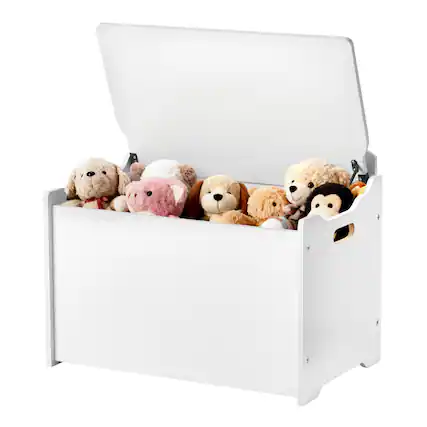 Front. VEVOR - Kids Storage Bench, Wooden Toy Box Chest with Backrest, Large Storage Cabinet with Safety Hinge, Toddlers Storage Bench - White.