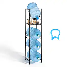 VEVOR - Water Jug Holder, 5 Tiers 3 and 5 Gallon Water Bottle Holder for 4 Bottles, Heavy Duty Jug Rack Organizer - Black