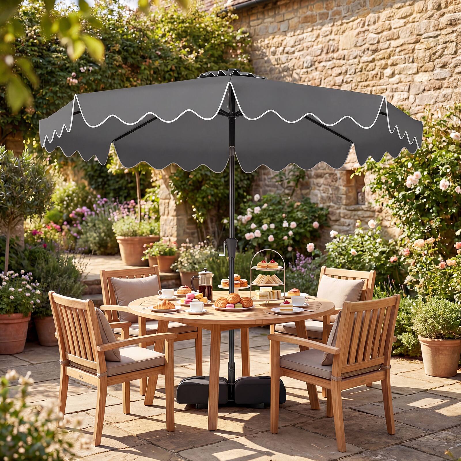 Alt View 1. Costway - Costway 10 FT Outdoor Patio Umbrella with 32 Solar LED Lights & Weighted Base, Sandbags - Gray.
