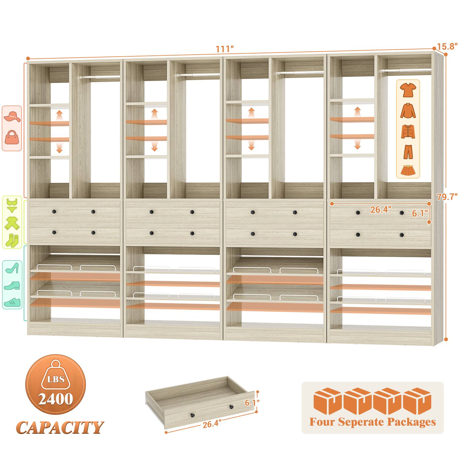 YKU STA  
111"  
26.4"  
15.8" 79.7" 6.1"  
LBS  
2400 CAPACITY  
26.4"  
6.1"  
Four Separate Packages
