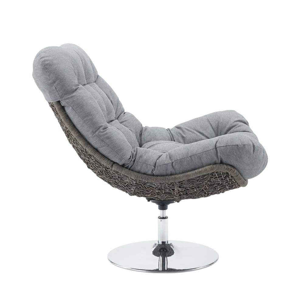 Outdoor Escape - Wicker Rattan Outdoor Patio Swivel Lounge Chair With Cushioned Seat - Gray
