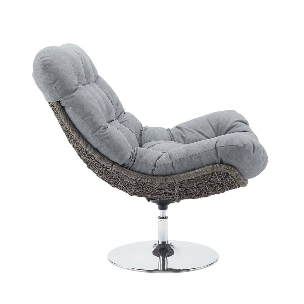 Front. Outdoor Escape - Wicker Rattan Outdoor Patio Swivel Lounge Chair With Cushioned Seat - Gray.