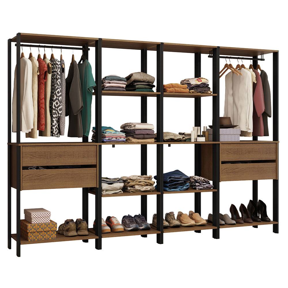 Angle. Madesa - Madesa Wardrobe Clothes Storage Rack with 4 Drawers, Open Shelves and Hanging Spaces 102"L - Black/Brown - Rustic/Black.