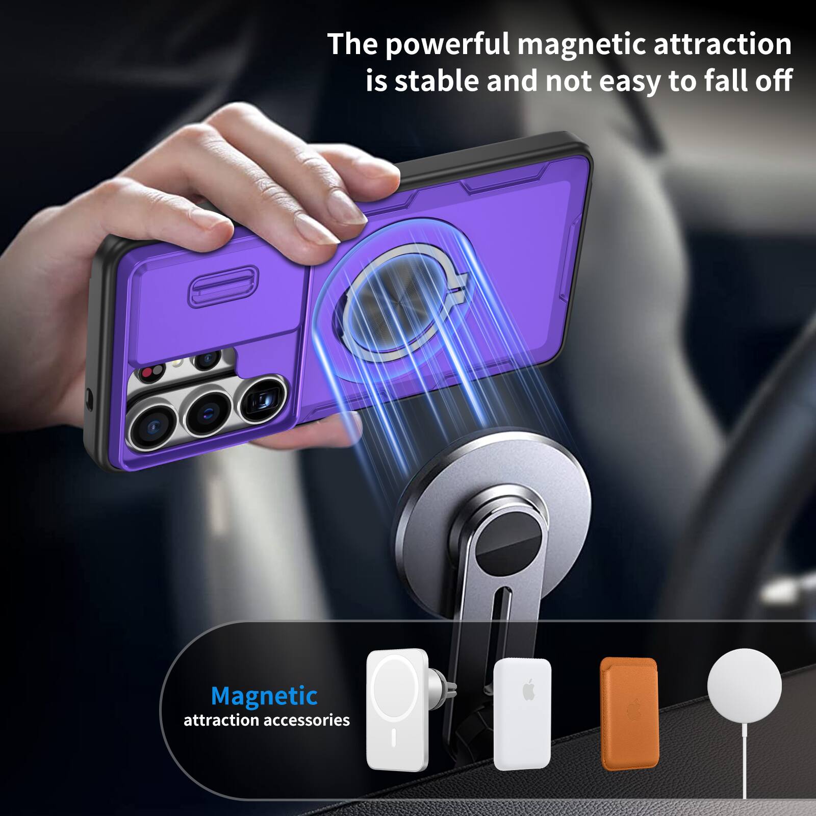 The powerful magnetic attraction is stable and not easy to fall off.  
Magnetic attraction accessories