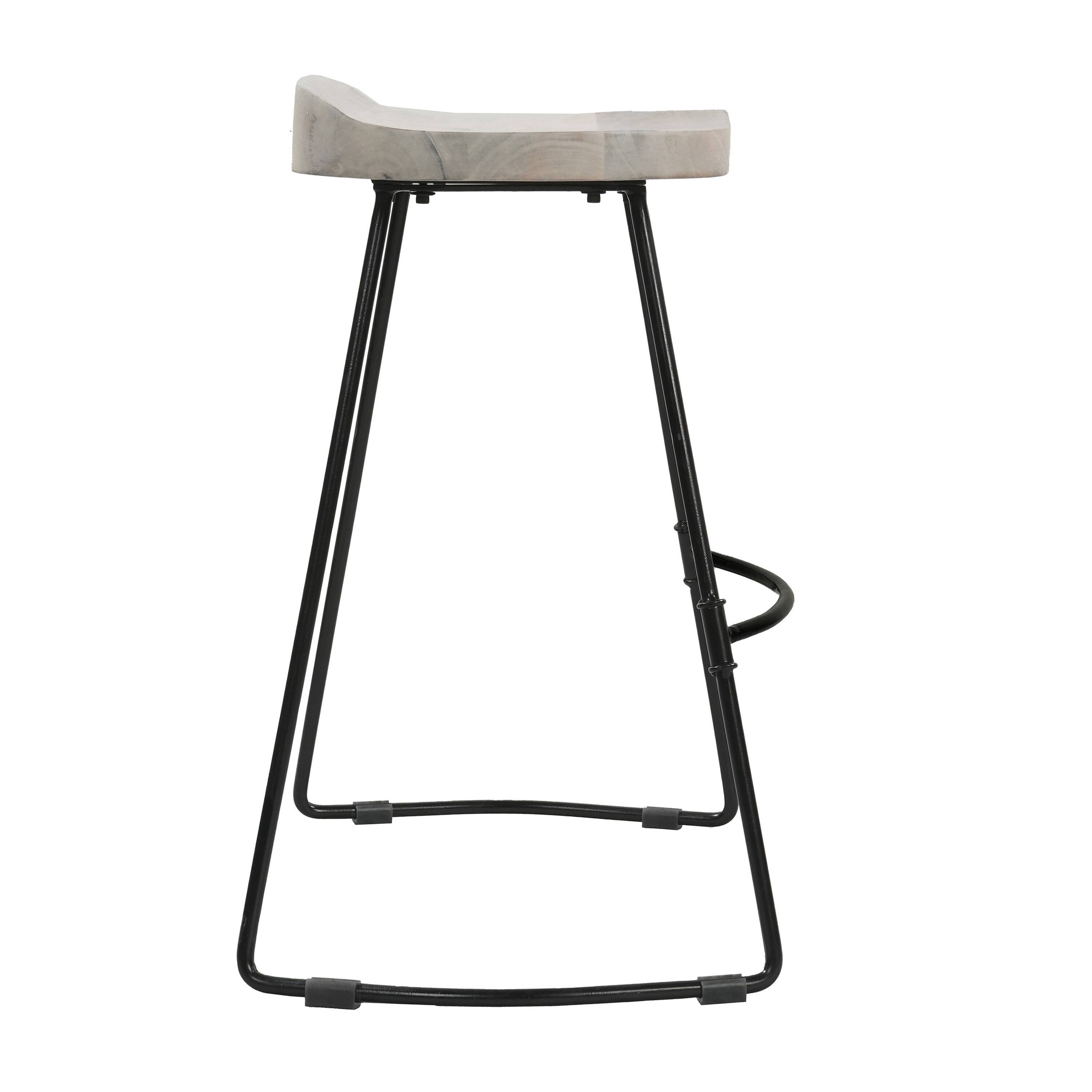 Alt View 3. Manhattan Lane - Tiva 24 Inch Handcrafted Backless Counter Height Stool, Whitewashed Mango Wood Saddle Seat - White, Black.