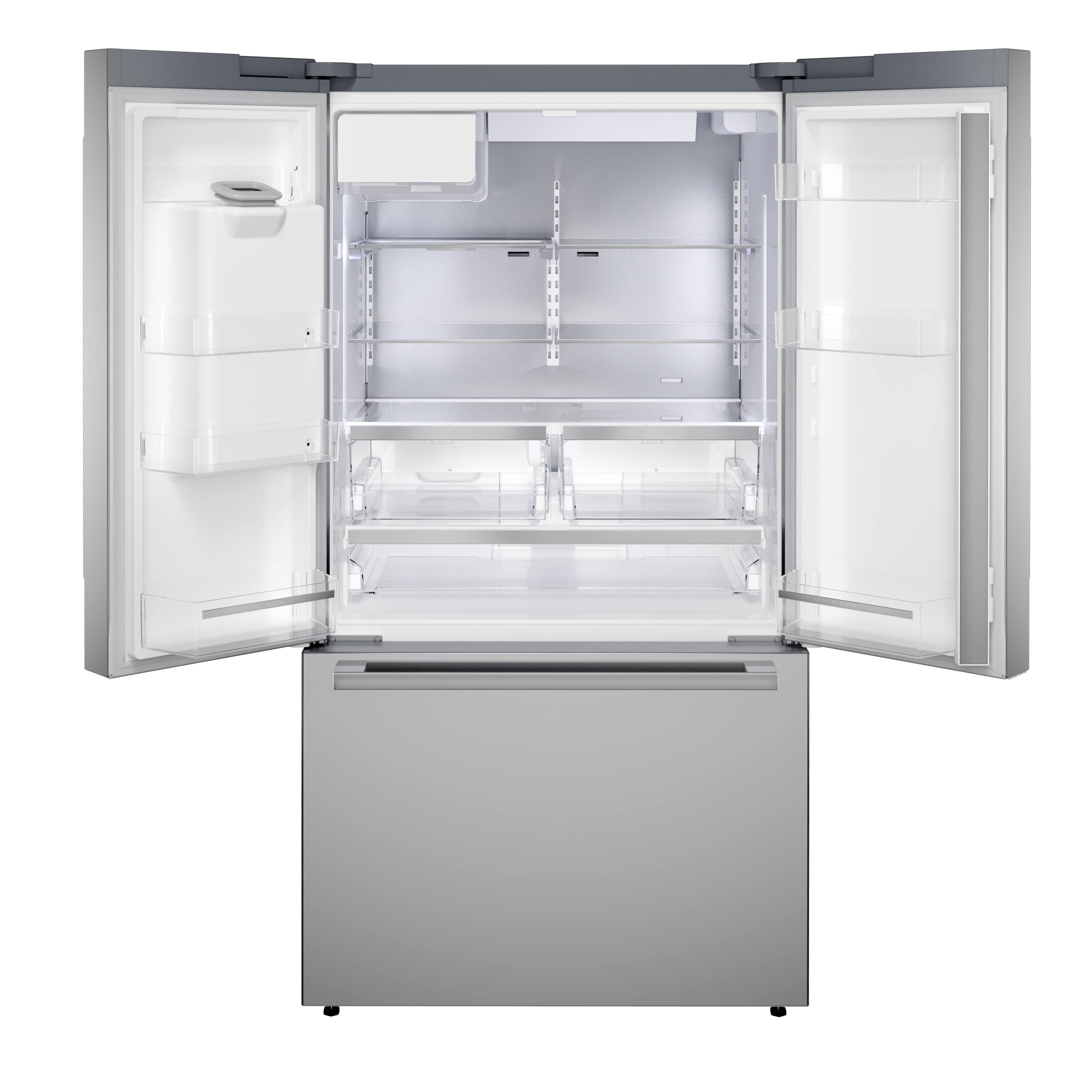 Alt View 3. Bosch - 500 Series 26 Cu. Ft. 3-Door French Door Smart Refrigerator with External Water and Ice - Stainless Steel.