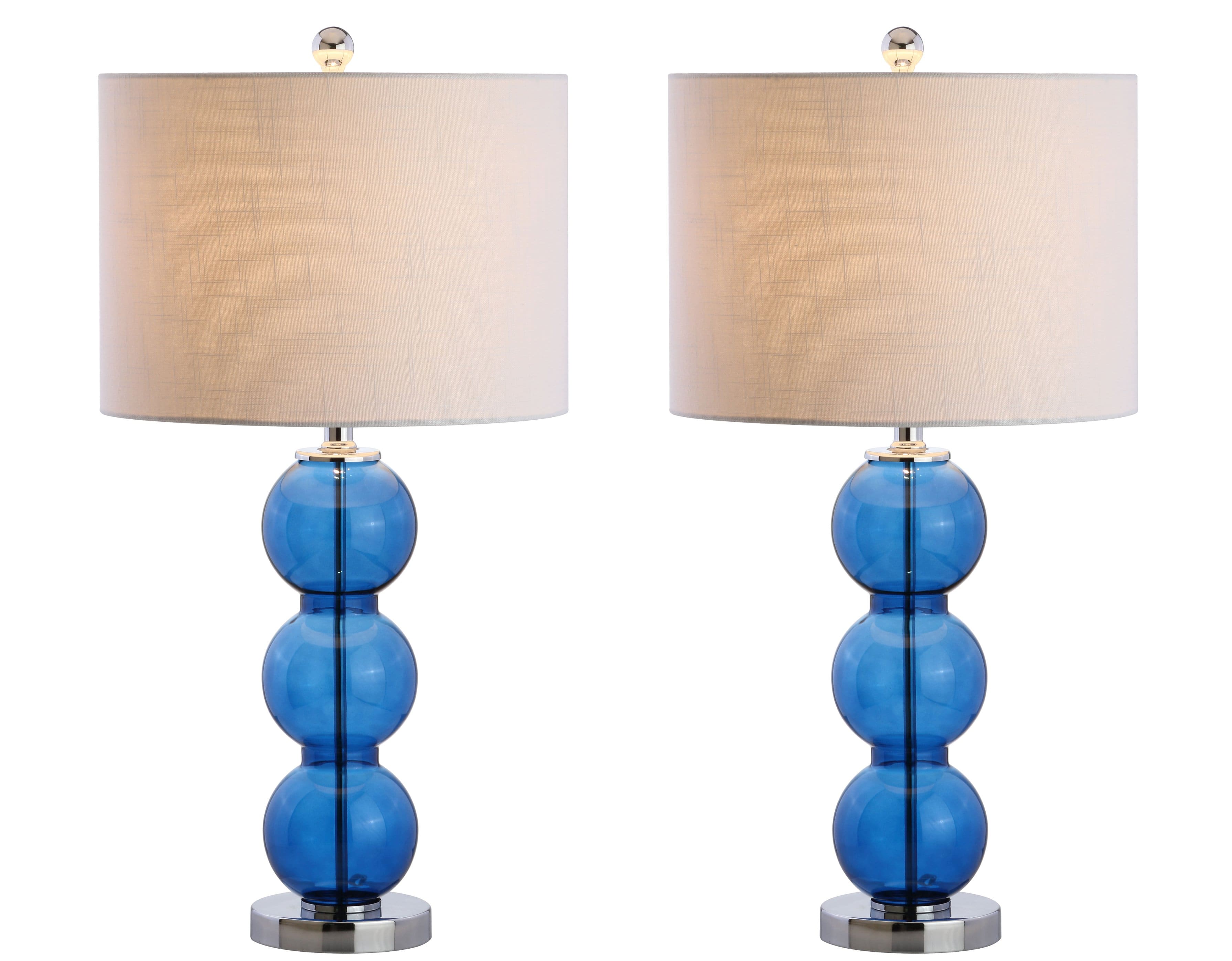 Jonathan Y - Bella 27" Glass Triple-Sphere LED Table Lamp, /Chrome (Set of 2) - Cobalt Blue