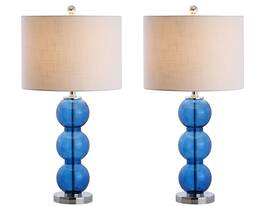 Jonathan Y - Bella 27" Glass Triple-Sphere LED Table Lamp, /Chrome (Set of 2) - Cobalt Blue