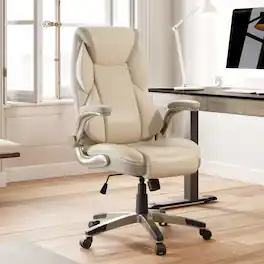 Eureka Ergonomic - Modern Executive Home Office Chair, High Back Cream Leather Desk Chair with Double Padded Seat & Flip-Up Arms - Off White