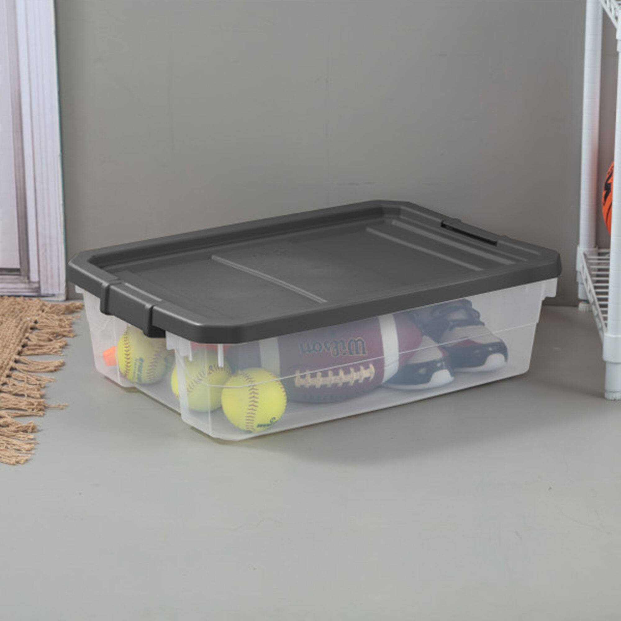 Alt View 3. Sterilite - Sterilite 40 Quart Plastic Under Bed Storage Bin Tote & Latch Lid, 24 Pack, Gray - Clear.