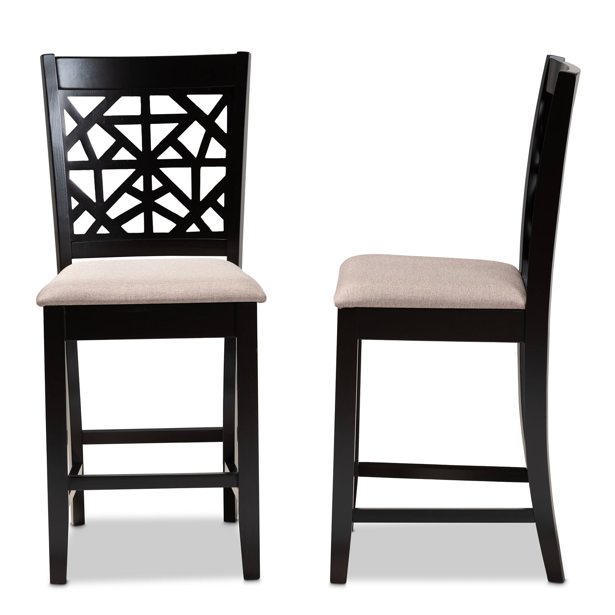Left. Baxton Studio - Devon Modern and Contemporary Fabric Upholstered and Espresso Finished Wood 2-Piece Counter Height Pub Chair Set - Sand/Espresso Brown.