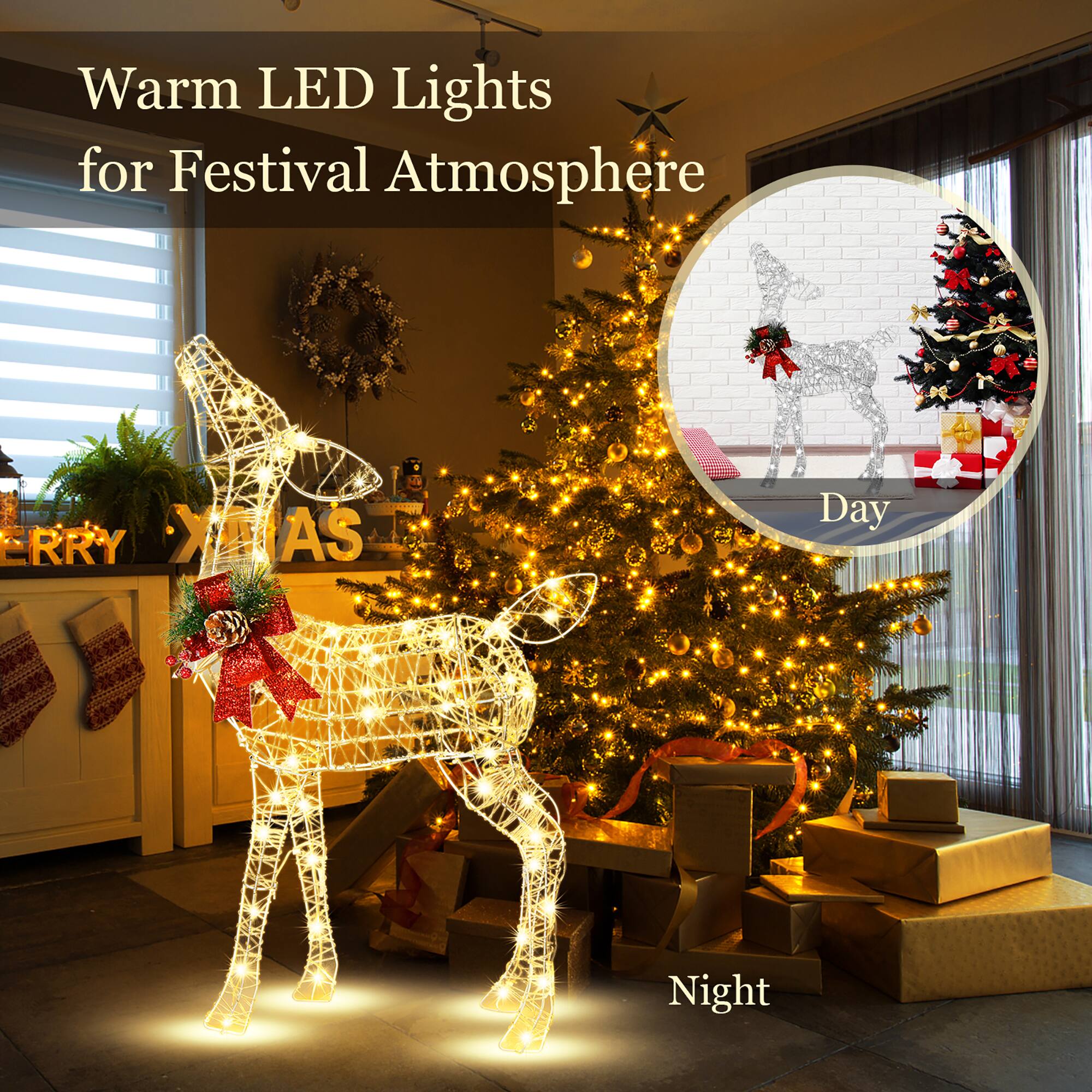 Warm LED Lights for Festival Atmosphere: Christmas Lights for Day and Night.