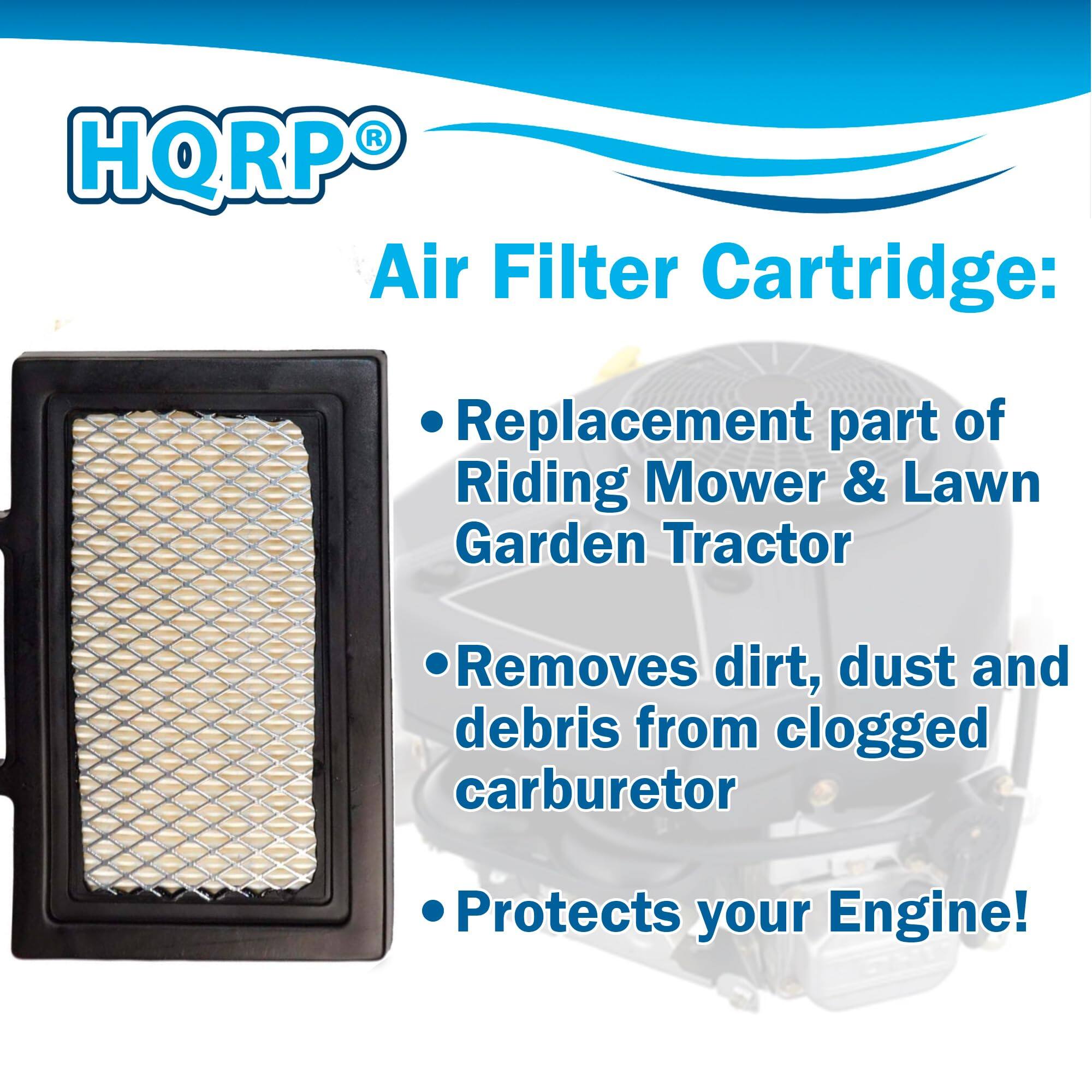 HQRP Air Filter Cartridge:  
Replacement part of Riding Mower & Lawn Garden Tractor  
Removes dirt, dust and debris from clogged carburetor  
Protects your Engine!