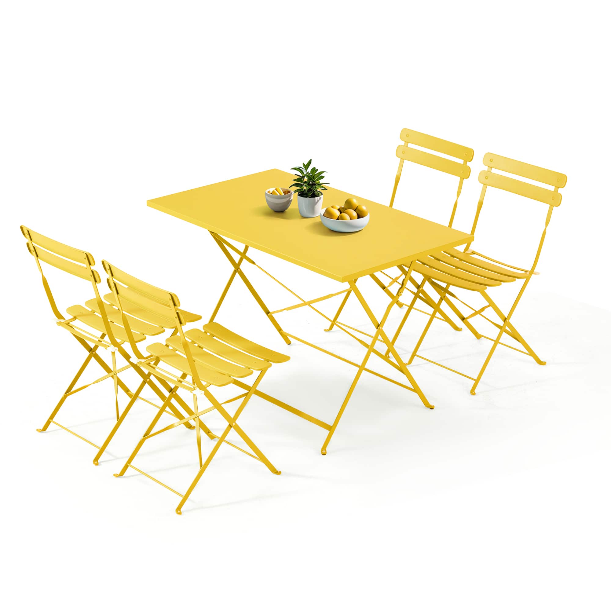 Front. U-HOMY - 5-Piece Bistro Set, Foldable Patio Dining Set, Rust-Resistant, Lightweight, Easy to Clean for Balcony, Garden, Pool - Yellow.