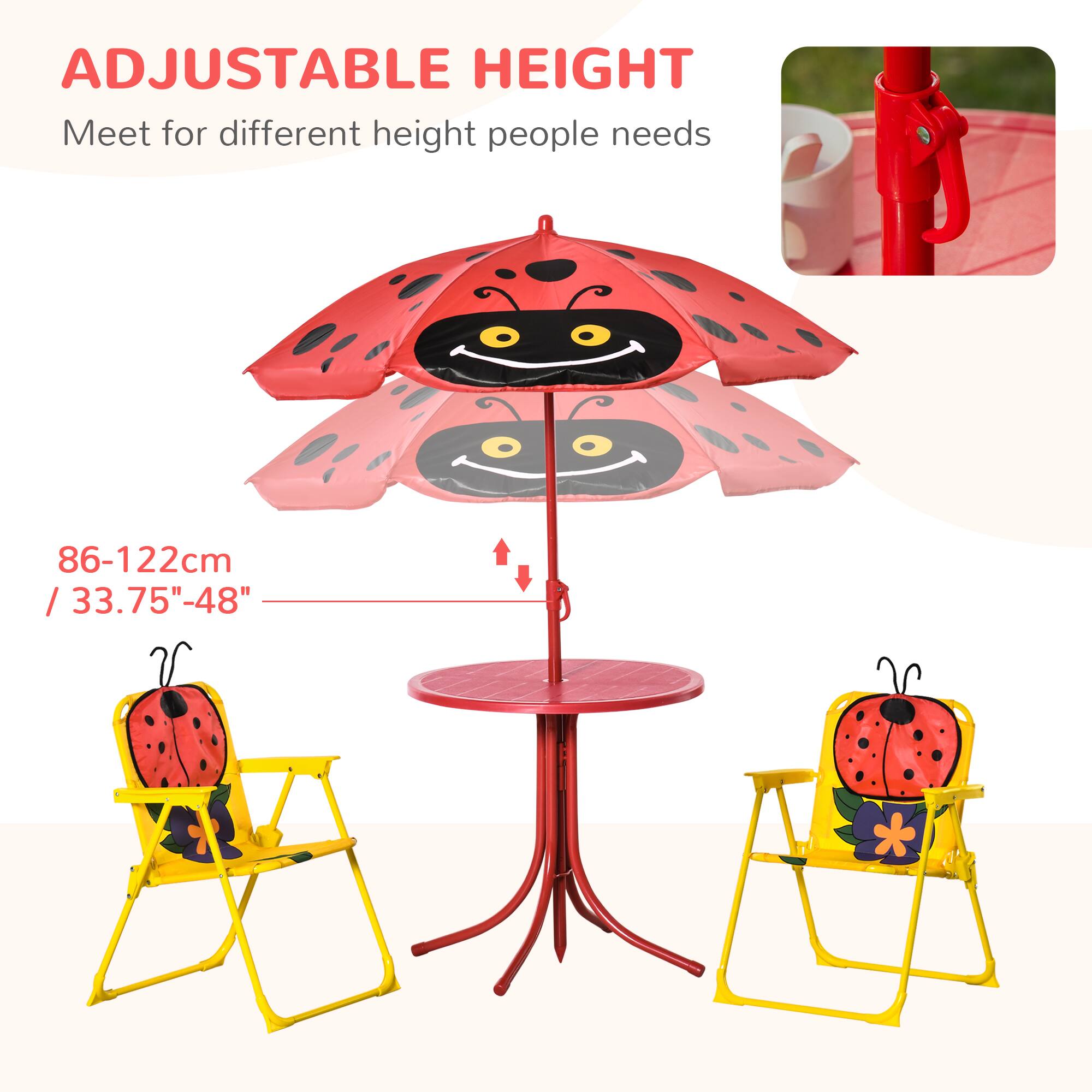 ADJUSTABLE HEIGHT  
Meet for different height people needs  

86-122cm / 33.75"-48"