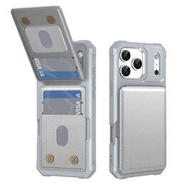 Dteck - Magnetic Closure Credit Card Holder Slots Stand Function Rugged Wallet Case For Apple iPhone 18 Pro - Silvergray