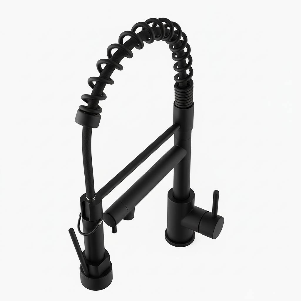 Back. Siljoy - Kitchen Faucet with Pull Down Sprayer Single Handle & Hole 2- Function Stainless Steel Spring Neck Matte Black - Matte Black.