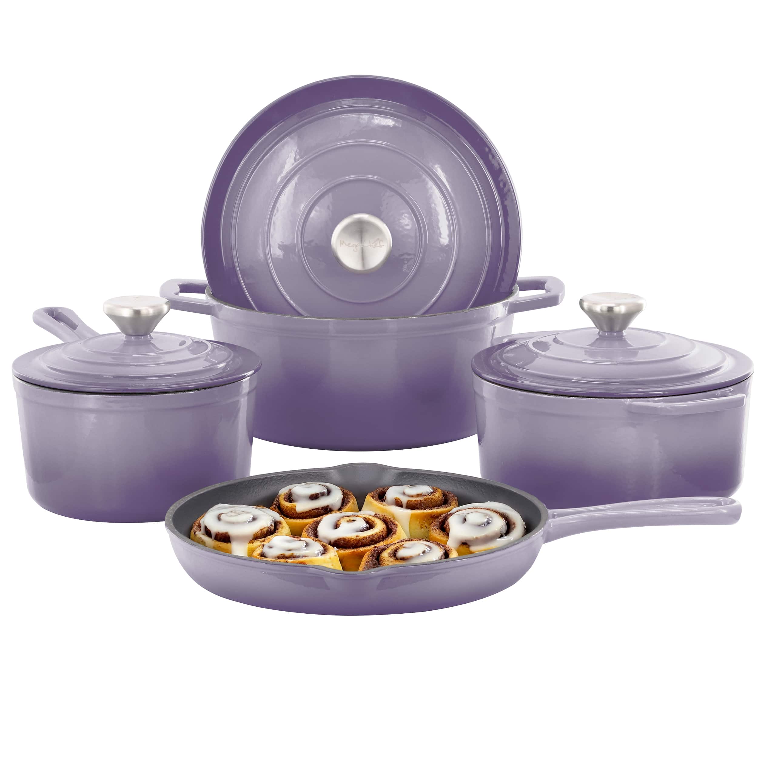 Mega Chef - MegaChef 7 Piece Enameled Cast Iron Cookware Set - Purple