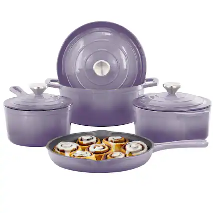 Front. Mega Chef - MegaChef 7 Piece Enameled Cast Iron Cookware Set in Purple - Purple.