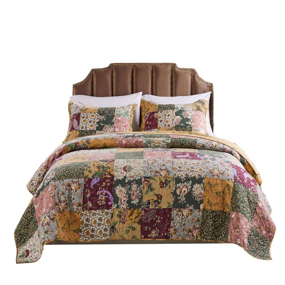 Front. Greenland Home Fashions - Greenland Home Fashion Antique Chic Quilt And Pillow Sham Set - 3 - Piece - Full/Queen 90x90", Multi - Multi.