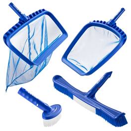 VEVOR - Swimming Pool Cleaning Kit with 2 Interchangeable Brush Heads (20-Inch / 5.5-Inch) and 2 Skimmer Nets, 4-in-1 Tools Set - Blue