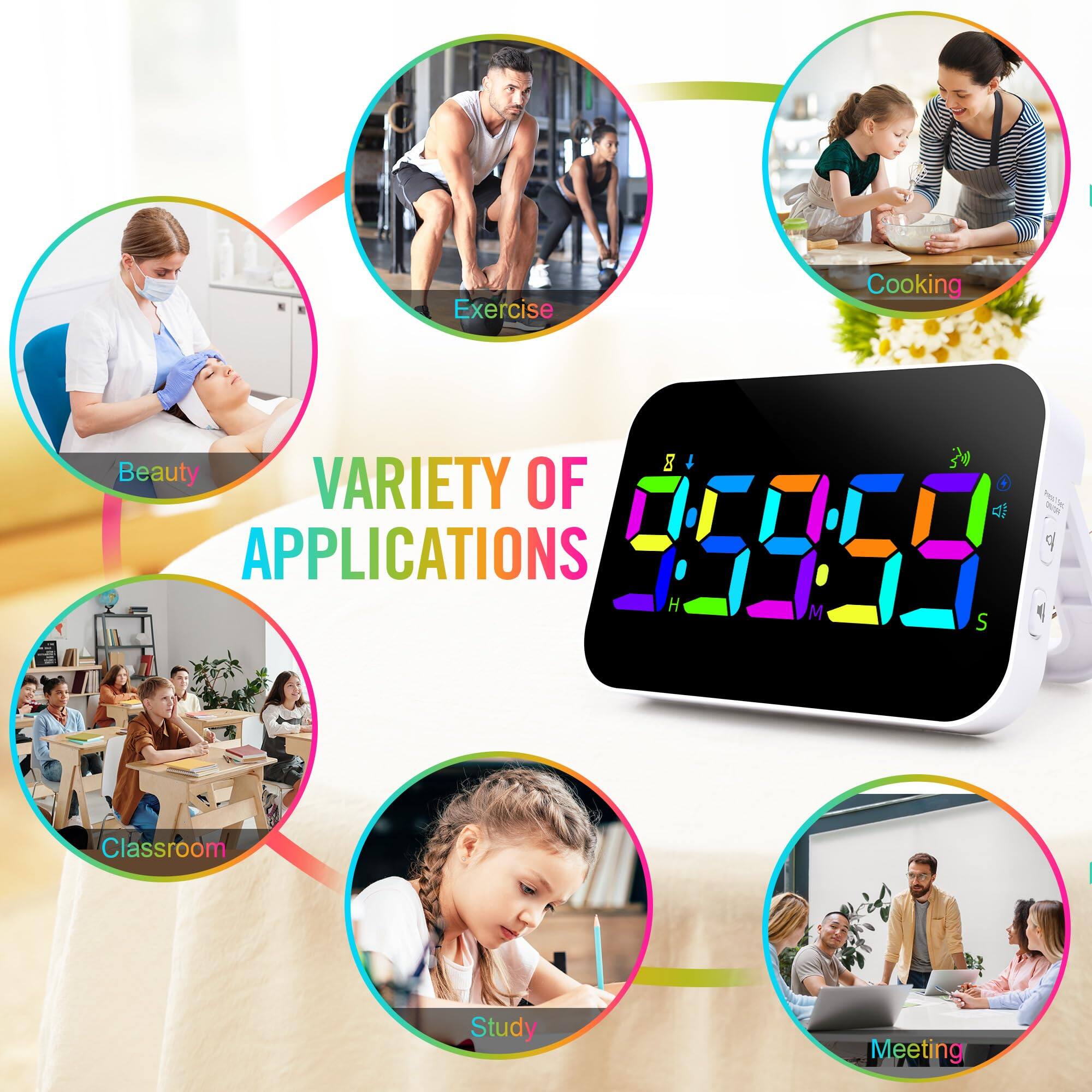 Exercise  
Beauty  
Cooking  
Classroom  
Study  
Meeting  

VARIETY OF APPLICATIONS