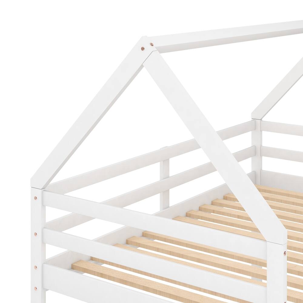 Alt View 4. Loheer - Loheer Twin Over Twin Low Bunk Bed House Bed with Ladder White - White.