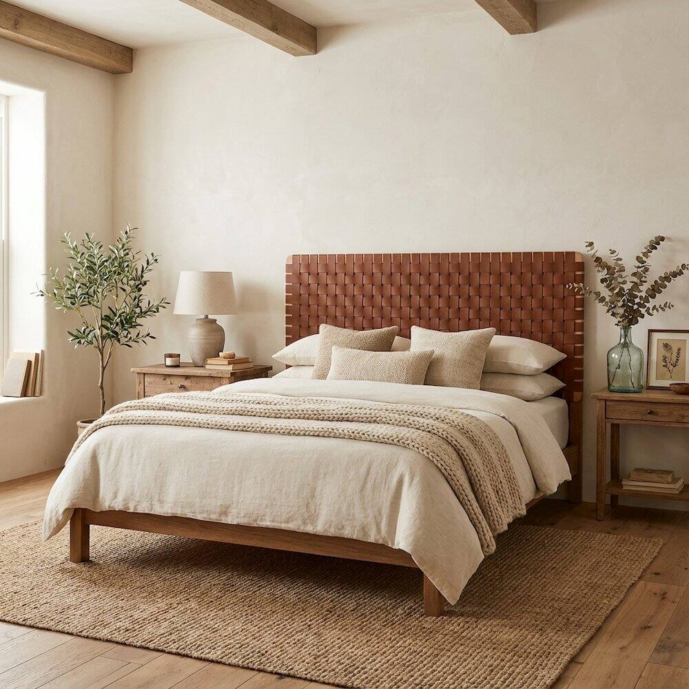 Angle. FurniFact - Vegan Leather King Headboard with Durable Frame and Stylish Design - Brown.