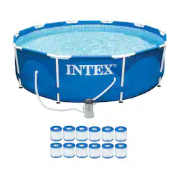 Intex - Metal Frame Pool Set w/ Filter Pump and Type H Filter Cartridges (12 Pack)