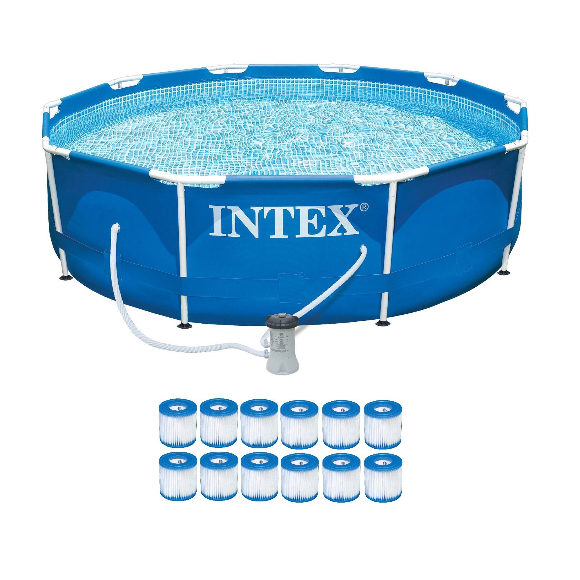 Front. Intex - Intex Metal Frame Pool Set w/ Filter Pump and Type H Filter Cartridges (12 Pack).