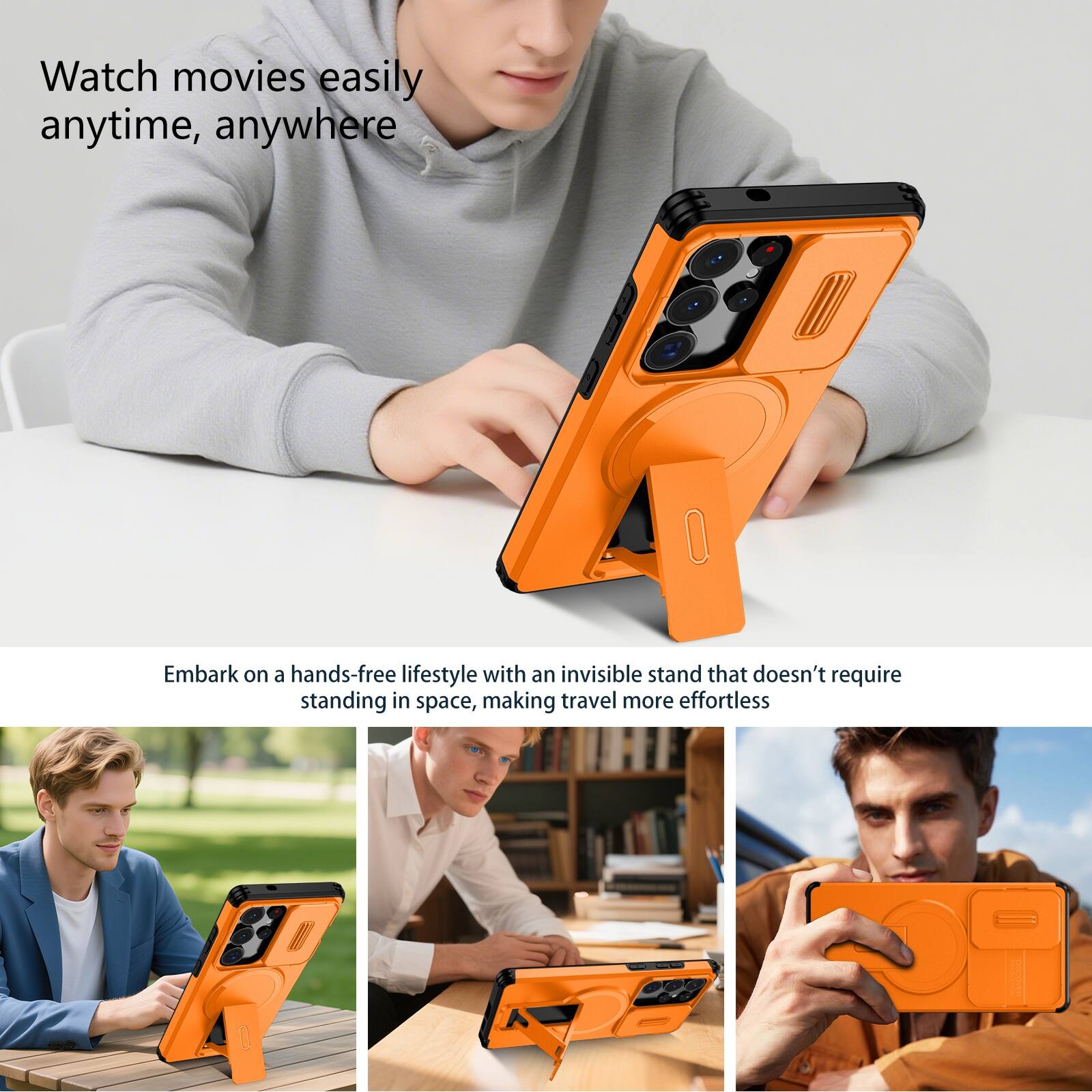 Watch movies easily anytime, anywhere

Embark on a hands-free lifestyle with an invisible stand that doesn't require standing in space, making travel more effortless