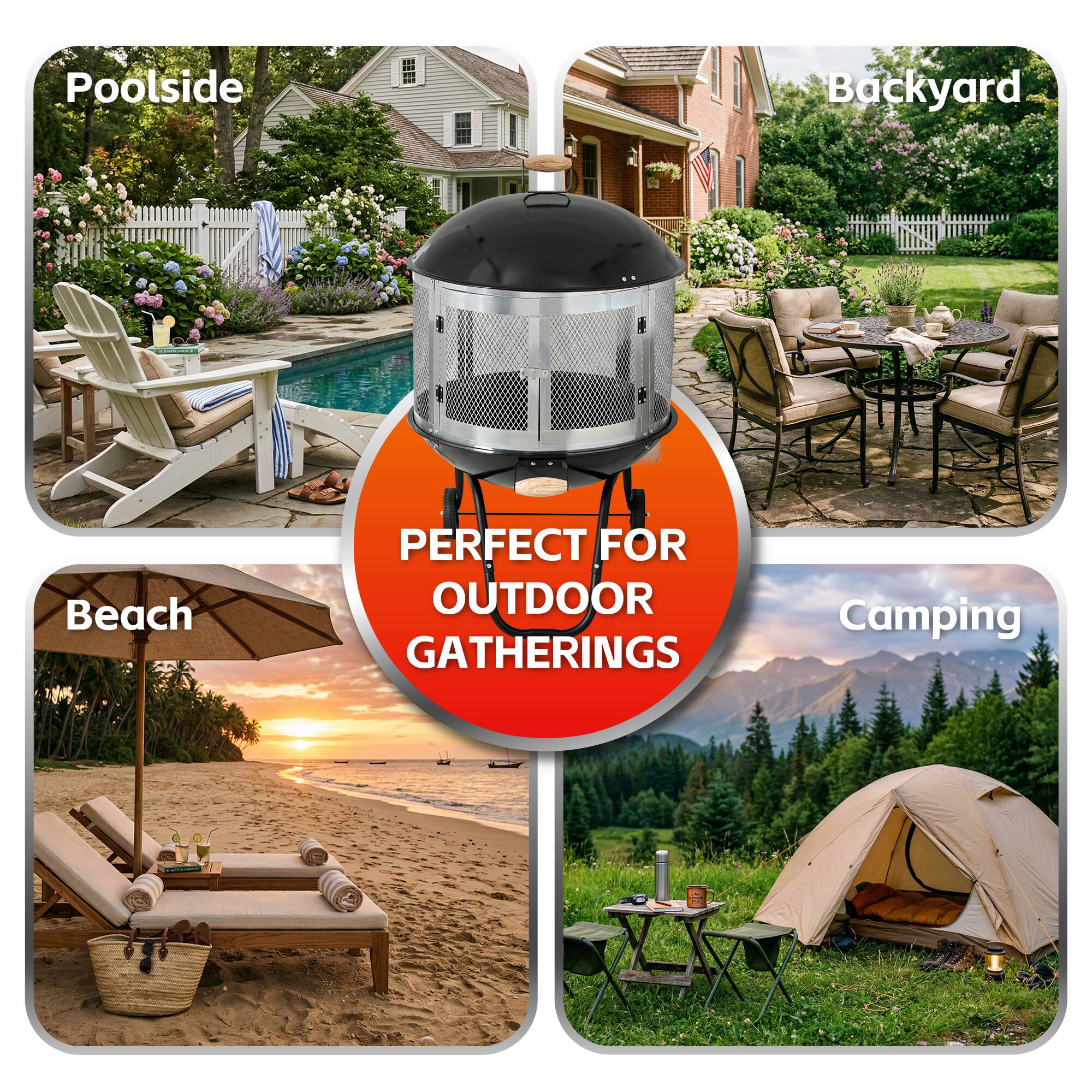 Poolside Backyard Beach Camping  
PERFECT FOR OUTDOOR GATHERINGS
