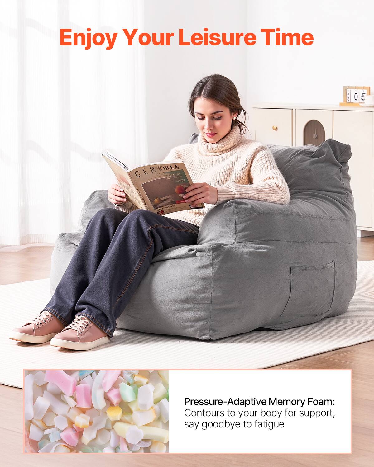 Enjoy Your Leisure Time

Pressure-Adaptive Memory Foam:  
Contours to your body for support, say goodbye to fatigue