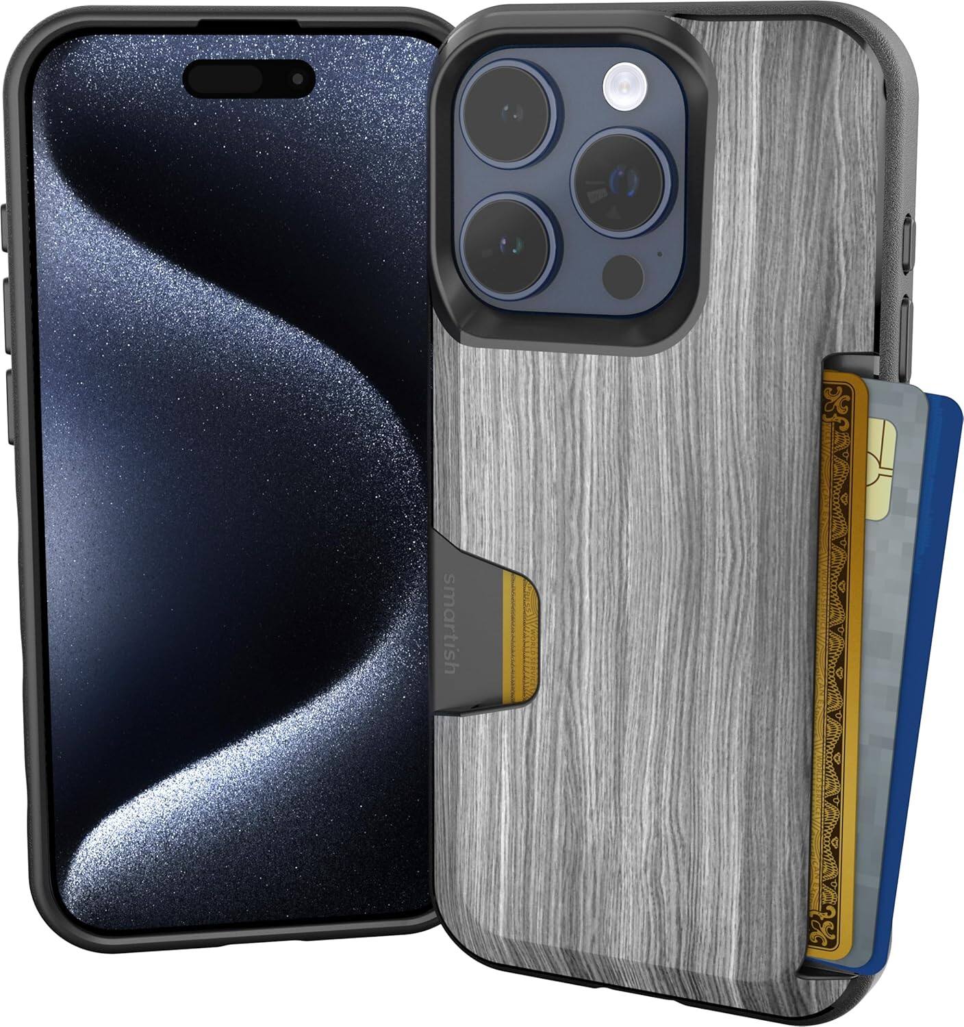 Front. Smartish - Smartish iPhone 15 Wallet Case - Wallet Slayer Vol 1 -  Protective Slim Card Holder Cover - Woodgrain - Woodgrain.