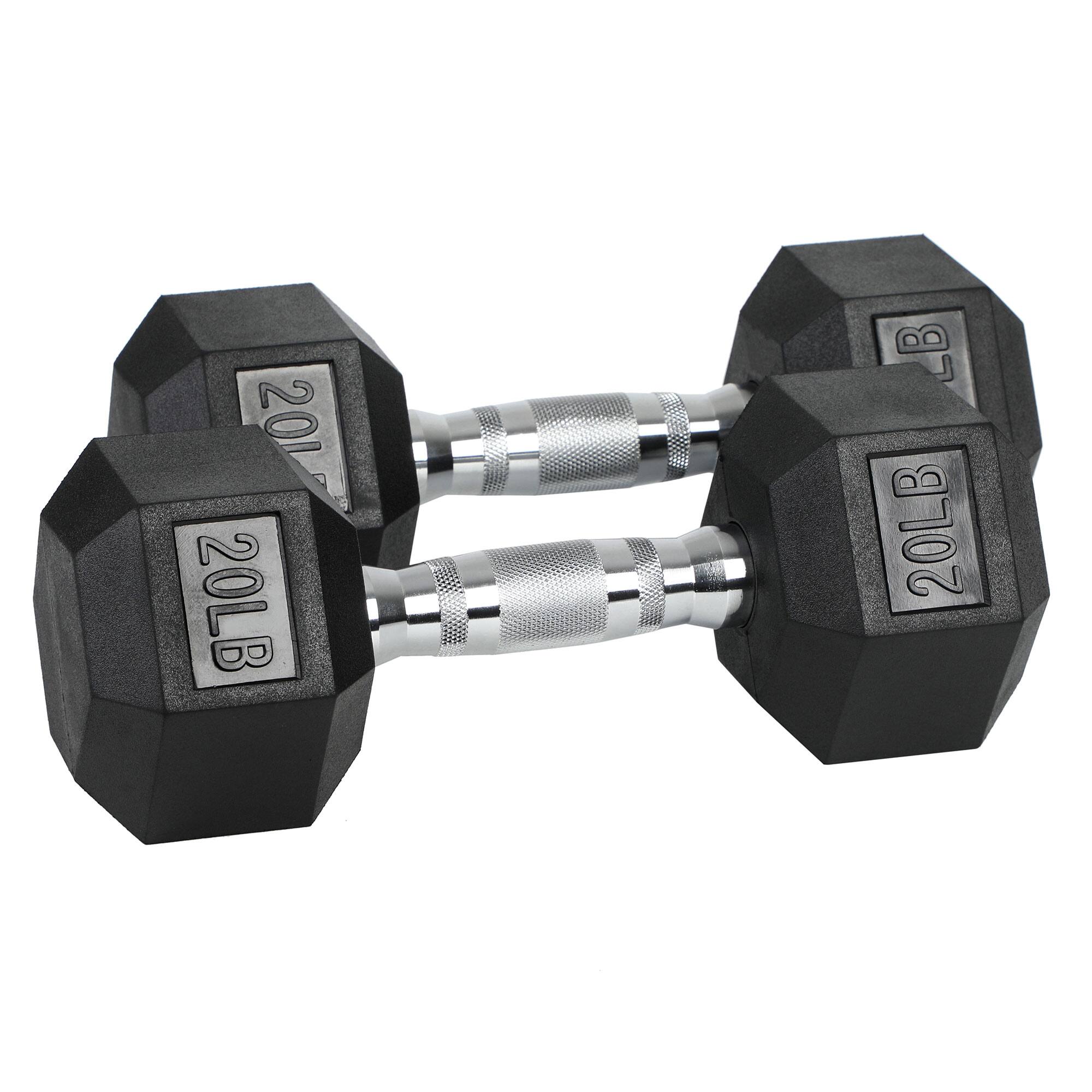HolaHatha - Iron Hexagonal Cast Home Exercise Dumbbell Free Weight, 20 Pounds - Black