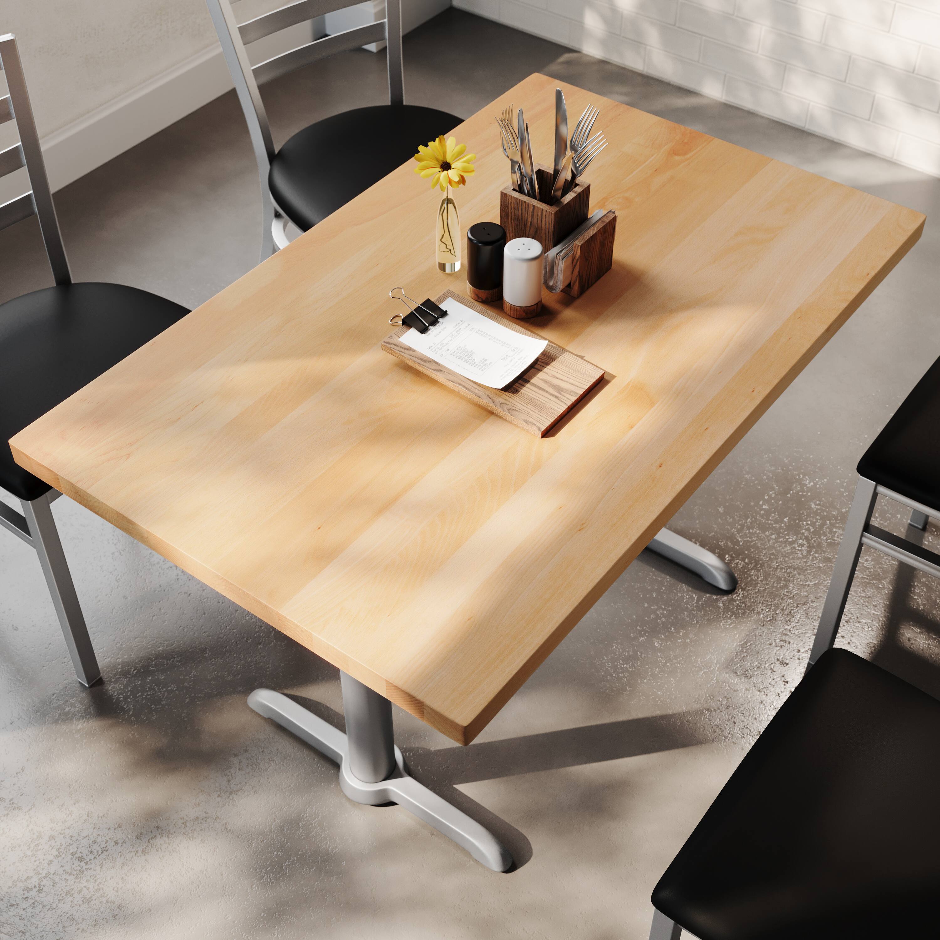 Alt View 3. Flash Furniture - Bennett 30" x 48" Solid Wood Commercial Indoor Tabletop in Natural with Dual 5" x 22" Dining Height Rust-Resistant Silve - Natural.
