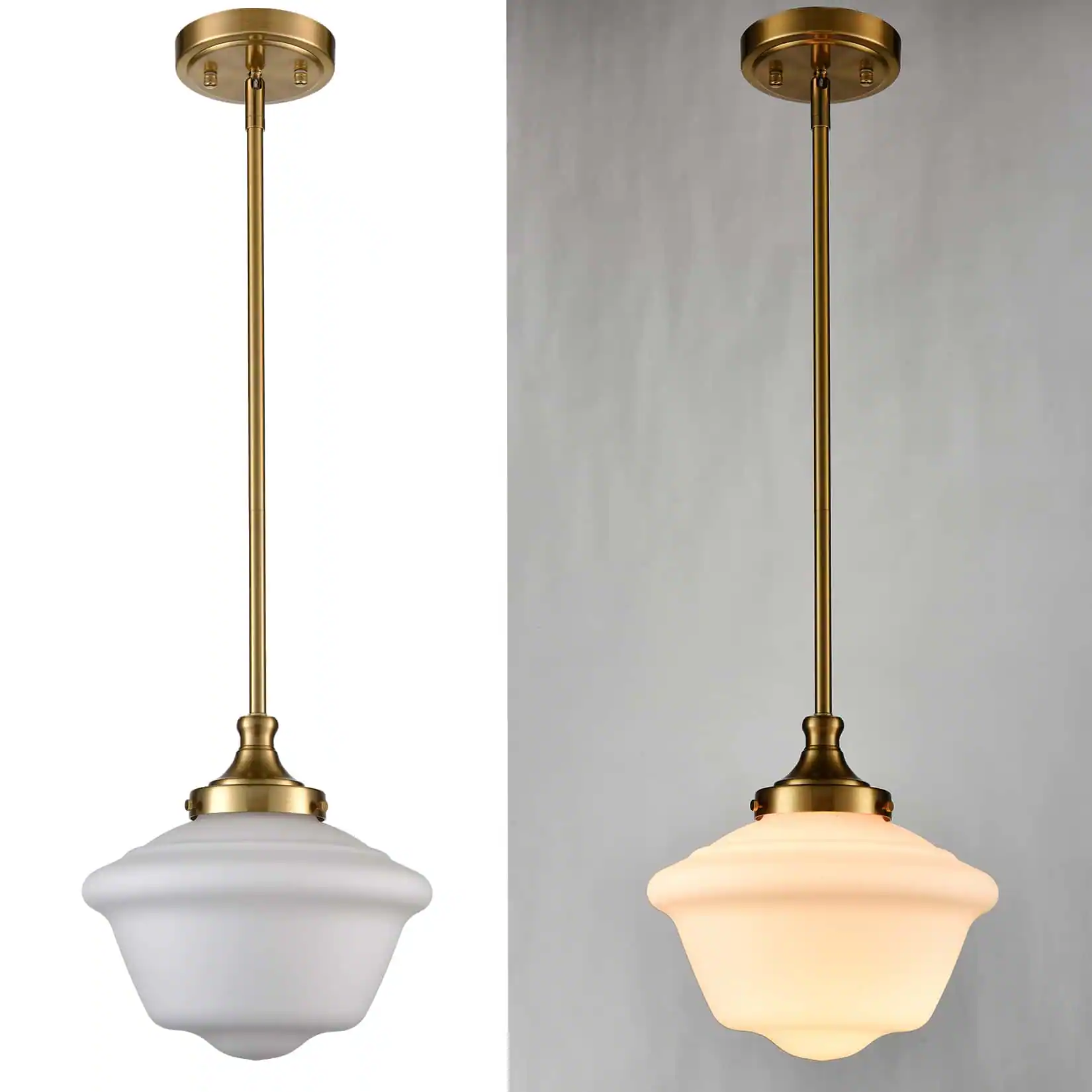 Back. MOOSE - Schoolhouse Glass Pendant Light Fixture for Kitchen Island - Gold.