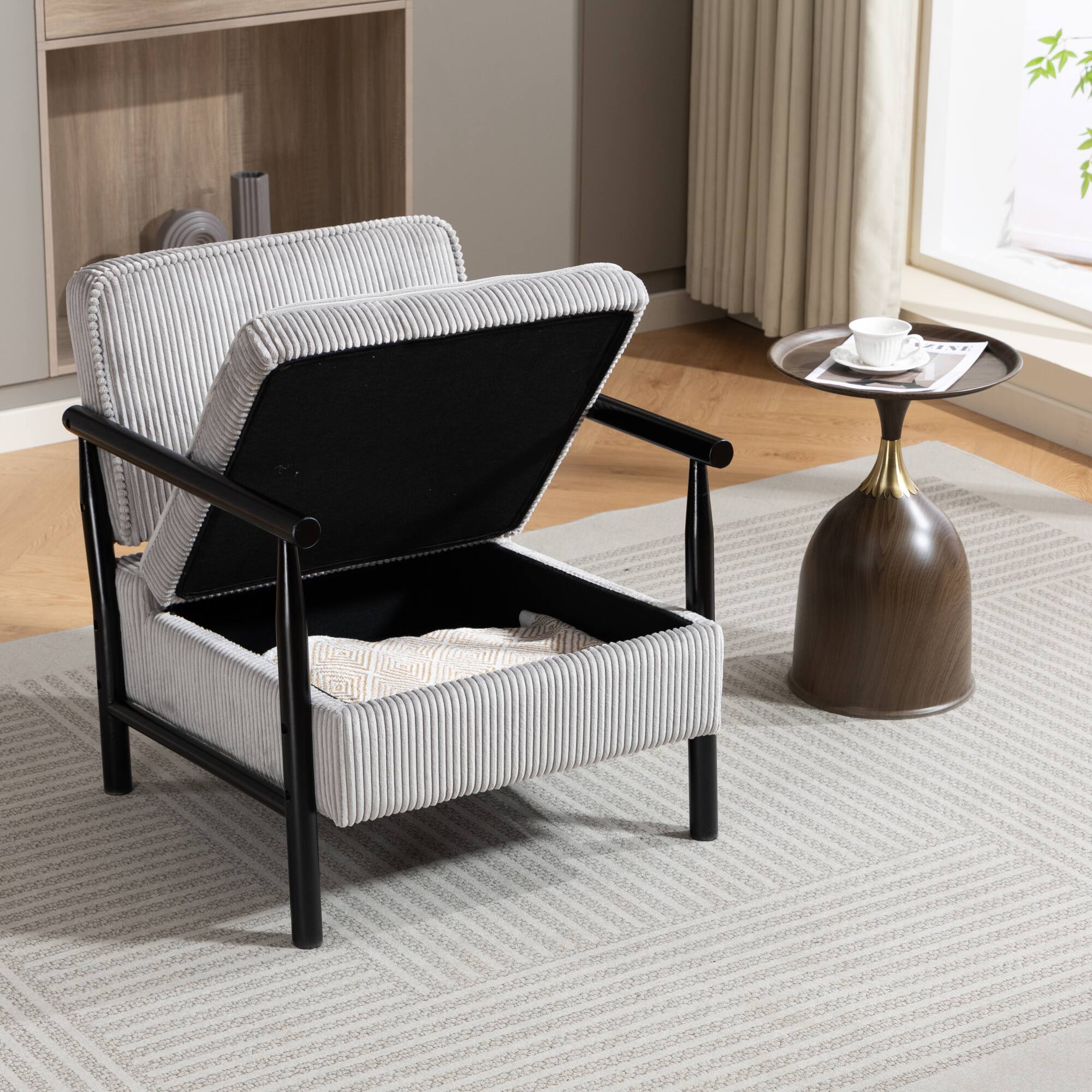 Alt View 7. GOODSILO - Modern Upholstered Accent Armchair with Hidden Storage and Waist Support Cushion for Living Room Bedroom - Antique Grey.