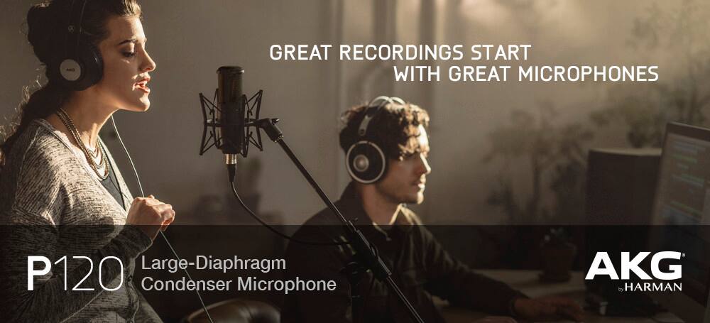 Great recordings start with great microphones. The large-diaphragm P120 condenser microphone by AKG is perfect for capturing high-quality sound.