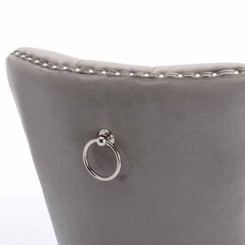 Alt View 4. LUCKY ONE - Assembled Tufted Velvet Dining Chair Set of 2 with Chrome Stainless Steel Legs Nailhead Trim - Gray.